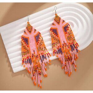 Fashion Trend Womens Rice Bead Simple Design Earrings Multicolor Size 16.5cmx4cm